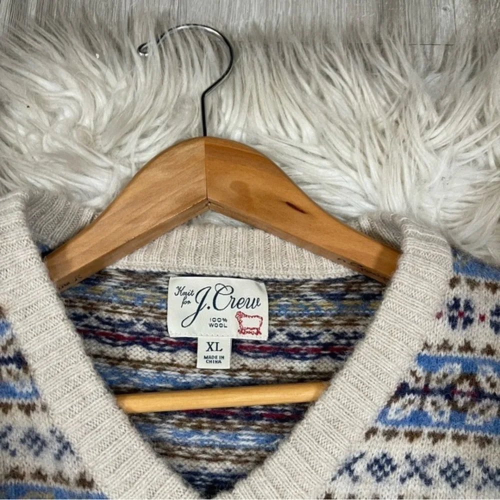 J. Crew Brushed Wool Fair‎ Isle V-Neck Sweater